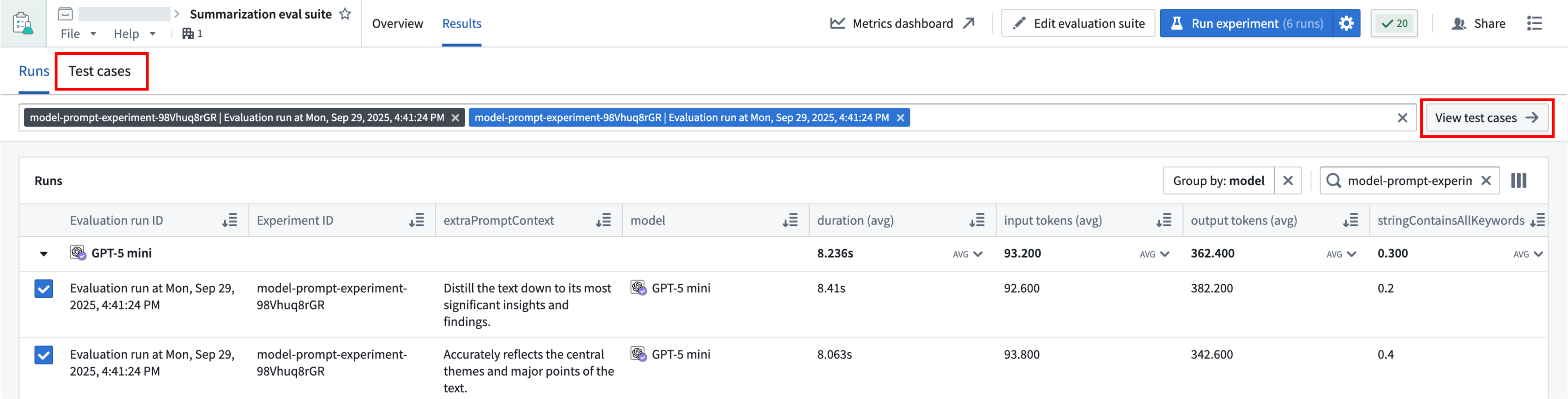 The "View test cases" option.