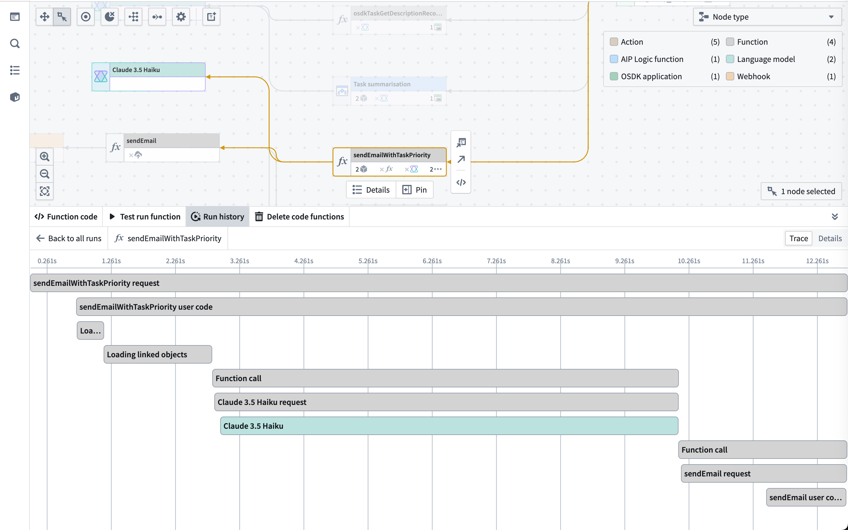 Example Workflow Builder view trace view
