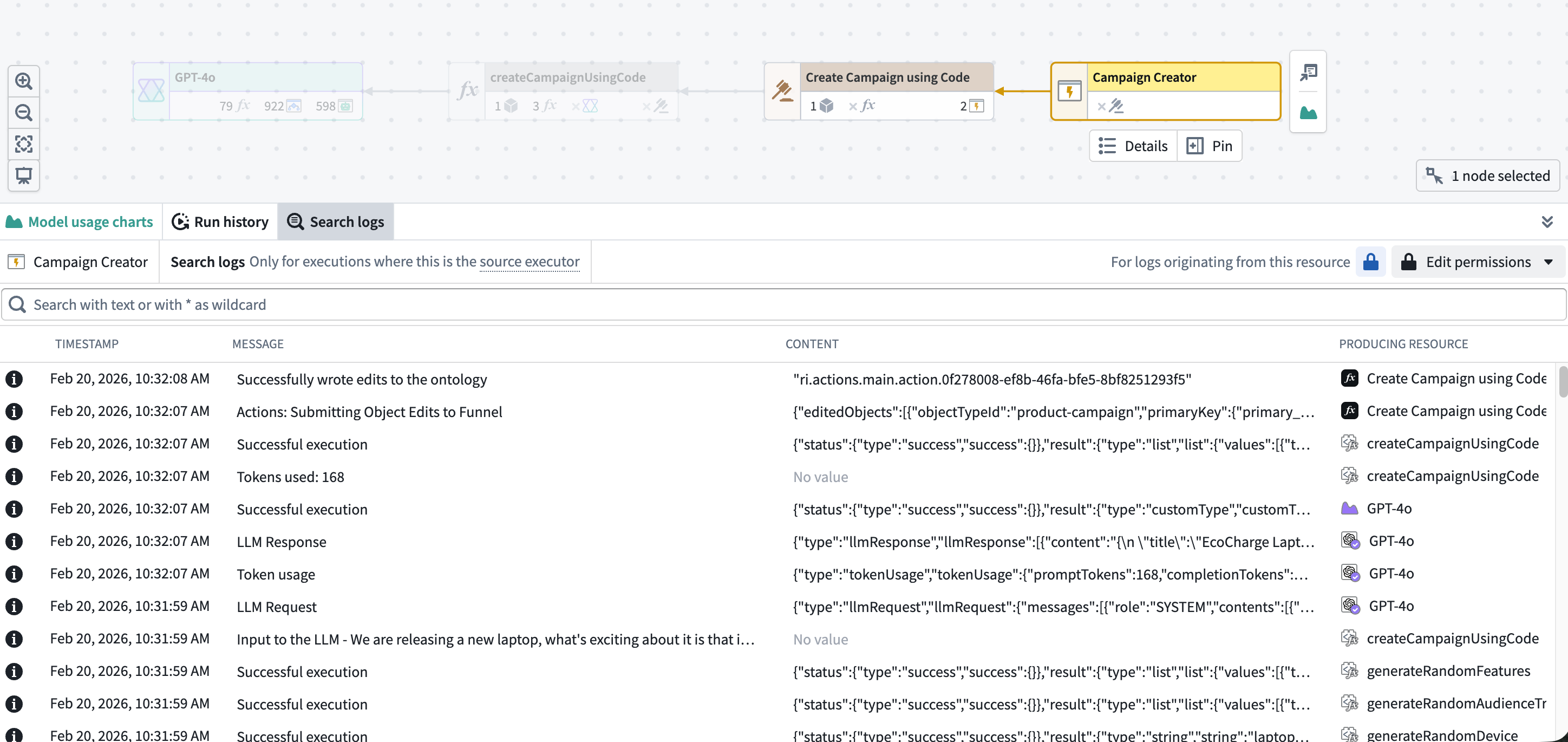 Log search in Workflow Lineage.