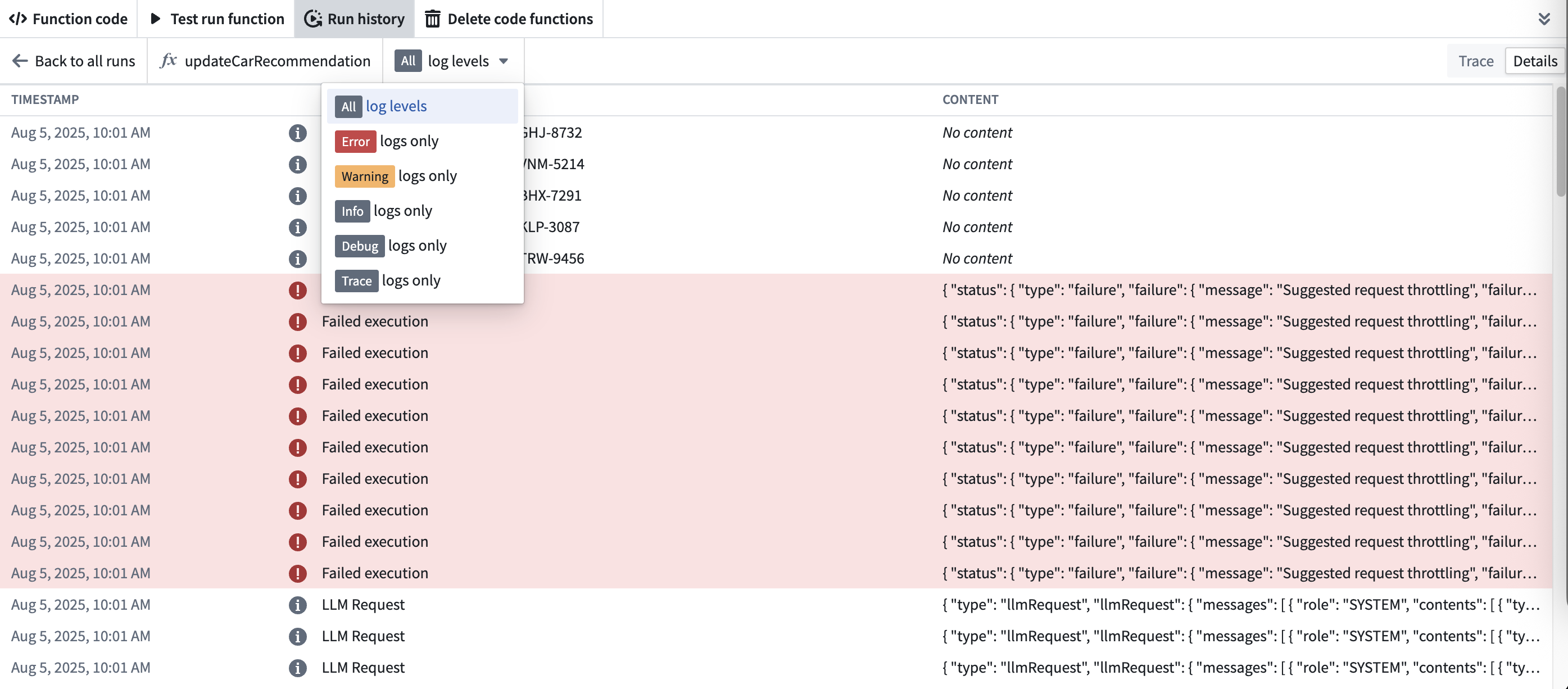 Example Workflow Lineage with service log filter