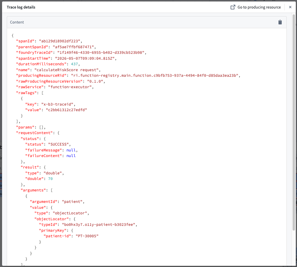 Example Workflow Lineage with trace log details