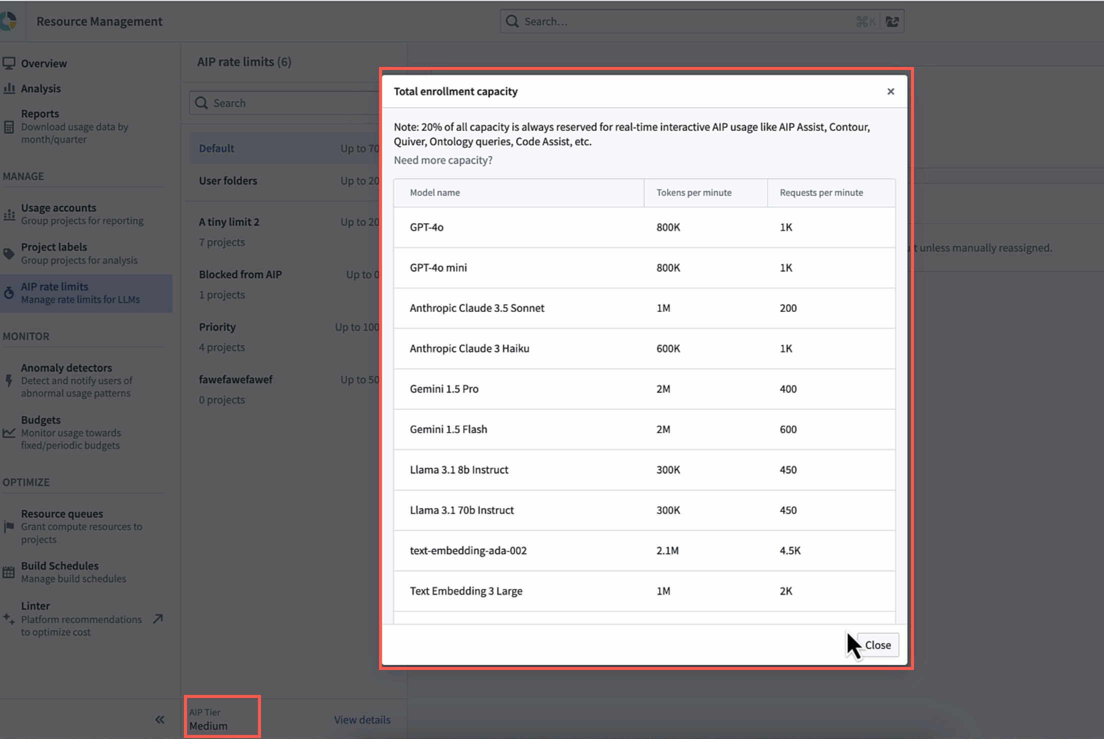 Total enrollment capacity can be seen in the Resource Management application.