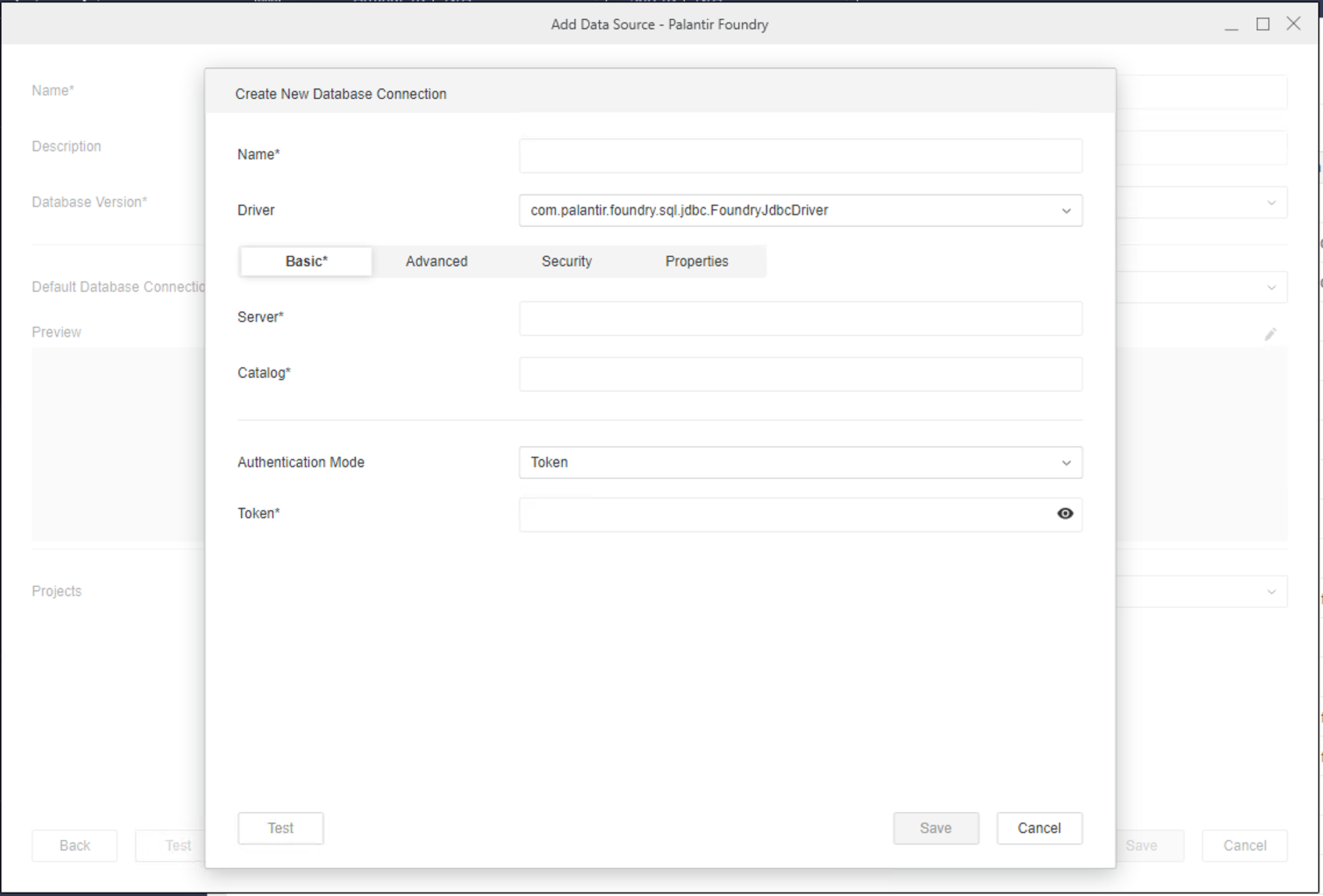 Create new database connection screen in MicroStrategy