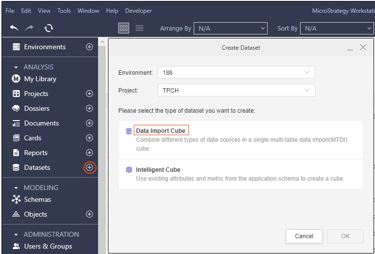 Create Dataset with Data Import Cube type in MicroStrategy