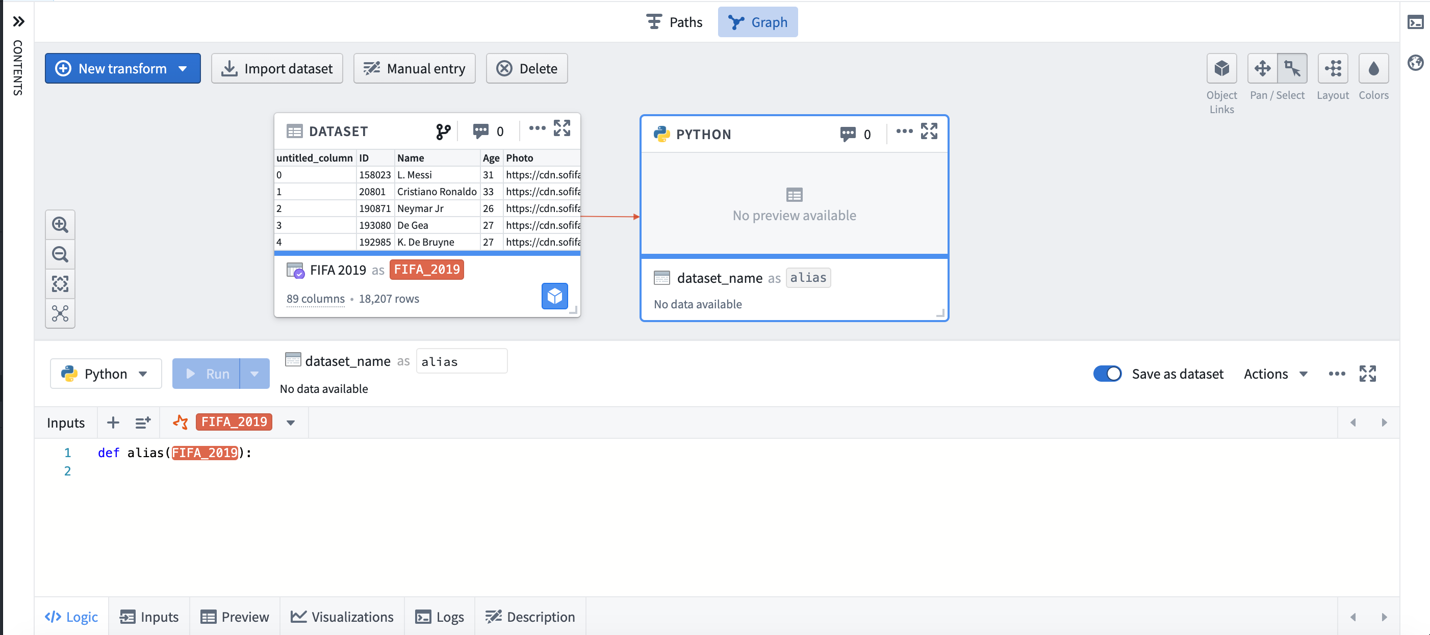 code workbook save dataset