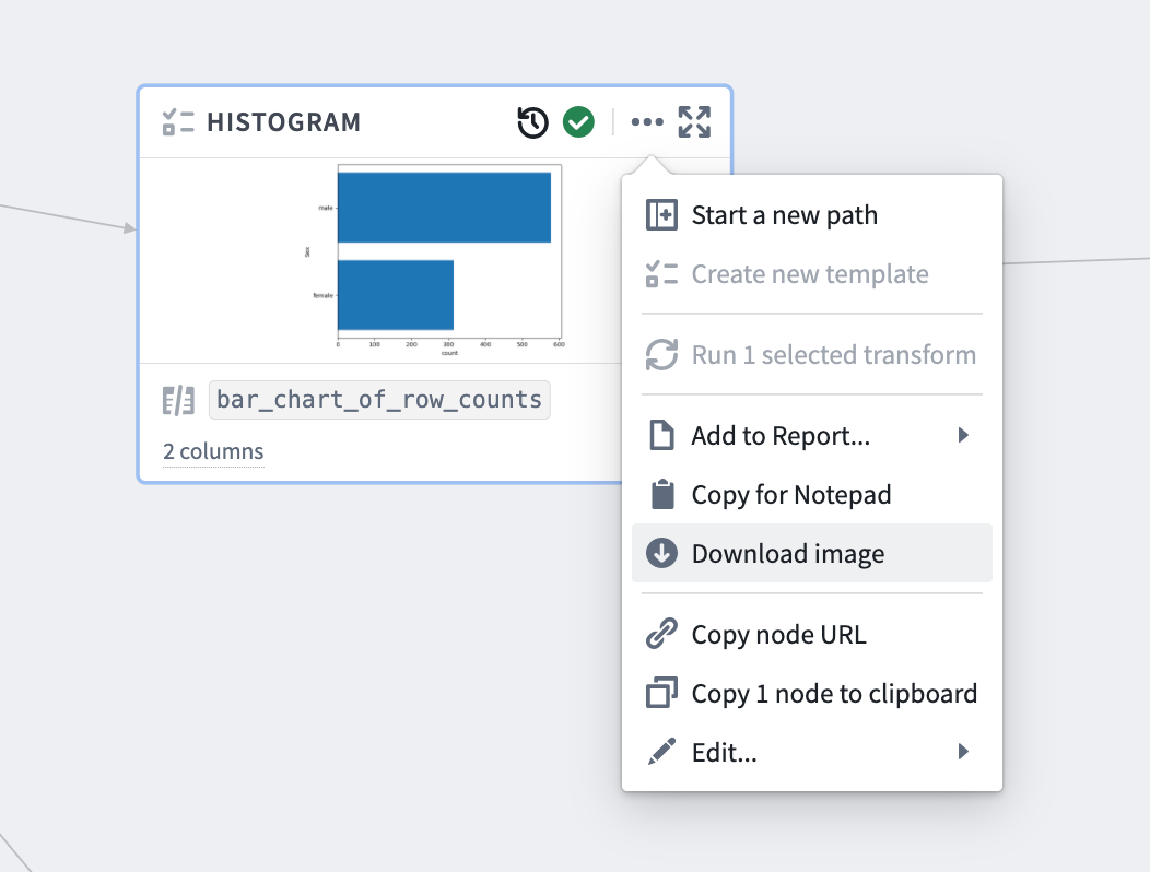 Screenshot of Code Workbook download image action item