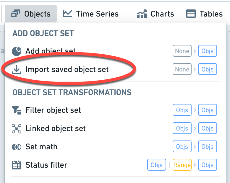 Import saved object set