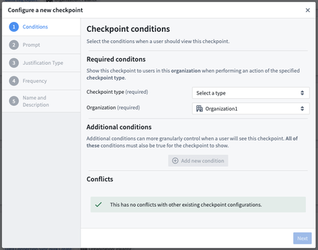 Screenshot of the checkpoint configuration dialog.