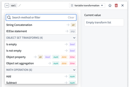 Workshop Variable transformation option list