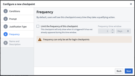 The frequency settings when configuring a new Checkpoint