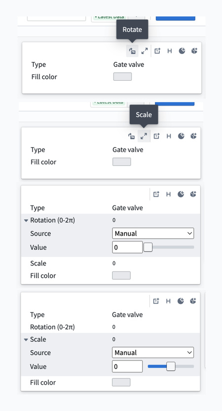 A screenshot of the scale and rotation editing tools