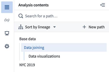 A new sidebar option for viewing and managing the paths in an analysis.