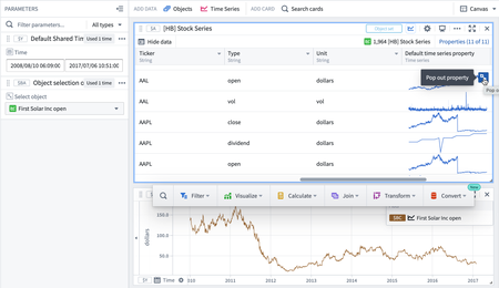 Quiver screenshot showing a parameter added by default when popping out a time series property