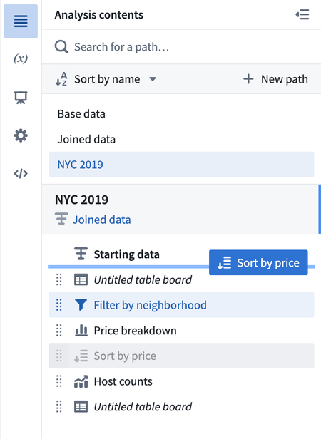 Reordering the boards in a path in the contents panel.