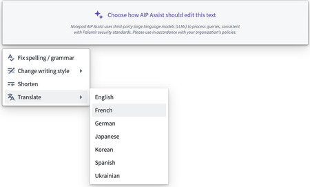 AIP right-select menu in Notepad