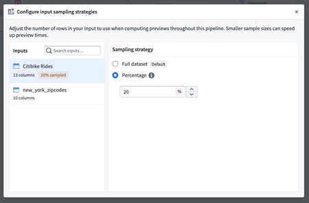 Configure an input sampling strategy by percentage. 