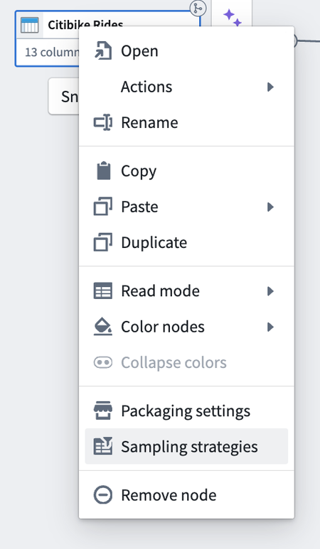 Right-click on a dataset to view or create a sampling strategy.