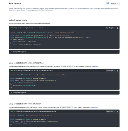 Example of generated documentation for working with attachments through the developer console