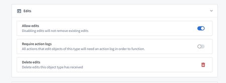 Object type configuration to require Action Logs for all ontology create and edit actions.