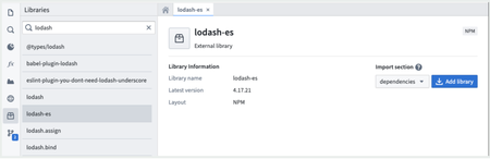 Add packages to Functions repository using the Libraries sidebar in Code Repositories.