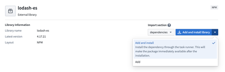 The new “Add and install library” button uses the Task Runner to install packages in Code Repositories.