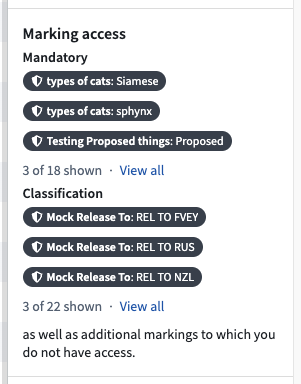 Marking access section of user settings