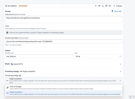 Run a single completion from a LLM block.