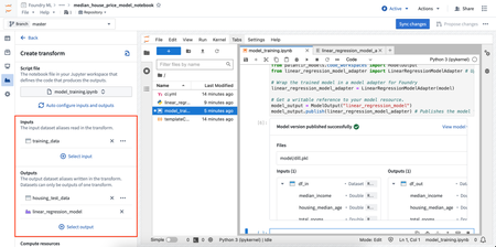 Transform output configuration view with model outputs.