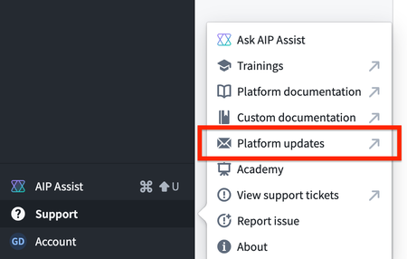 The **Support** menu from the  Foundry workspace sidebar.