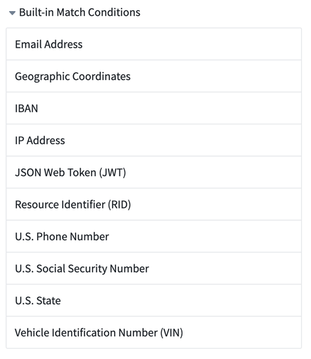 Built-in match conditions now available in Sensitive Data Scanner.