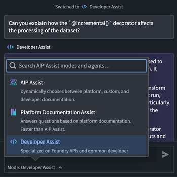 The updated mode and Agent selector under the prompt text field.