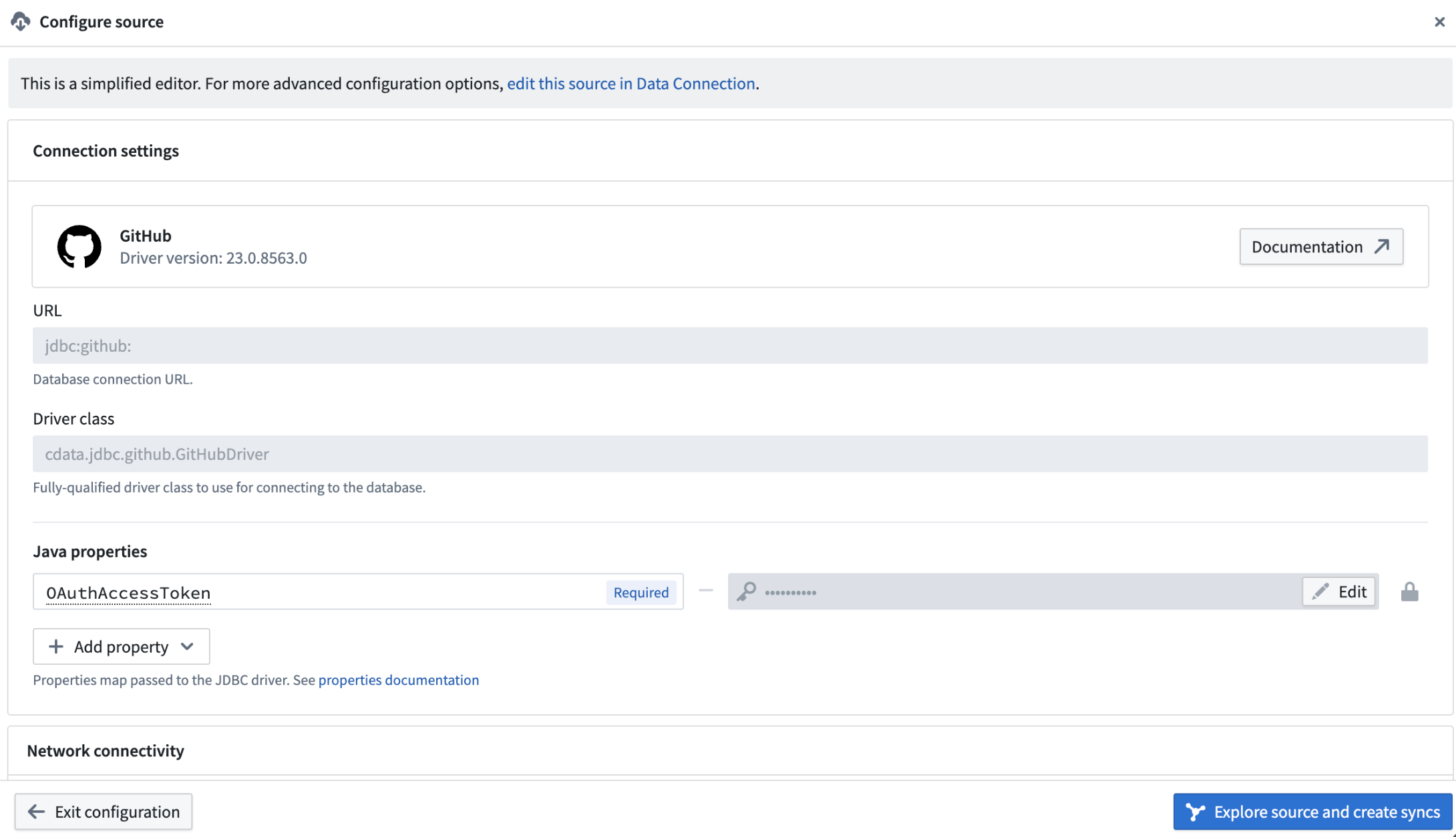 Use the Configure source section to input source-specific configurations.