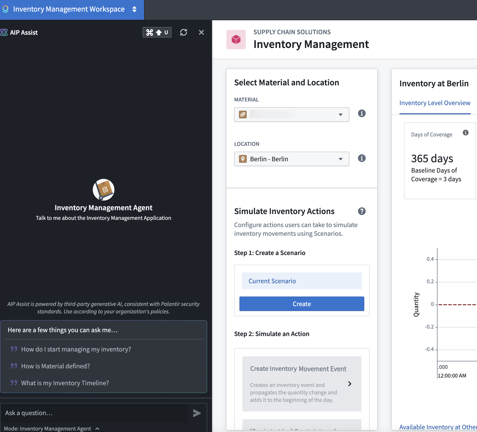 A sample Carbon workspace with suggested questions for an AIP Assist Agent.