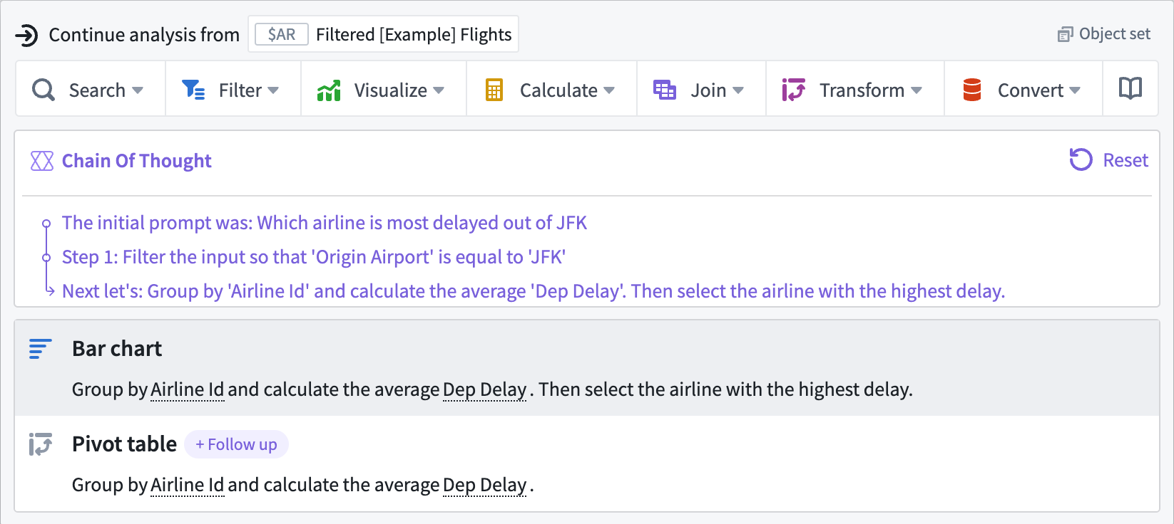 AIP Generate enters Chain Of Thought mode for multi-step queries.