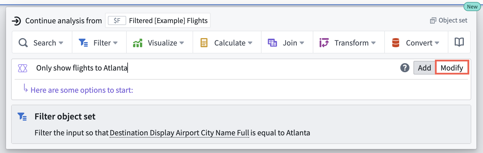 Users can access AIP Configure beneath an analysis card. 