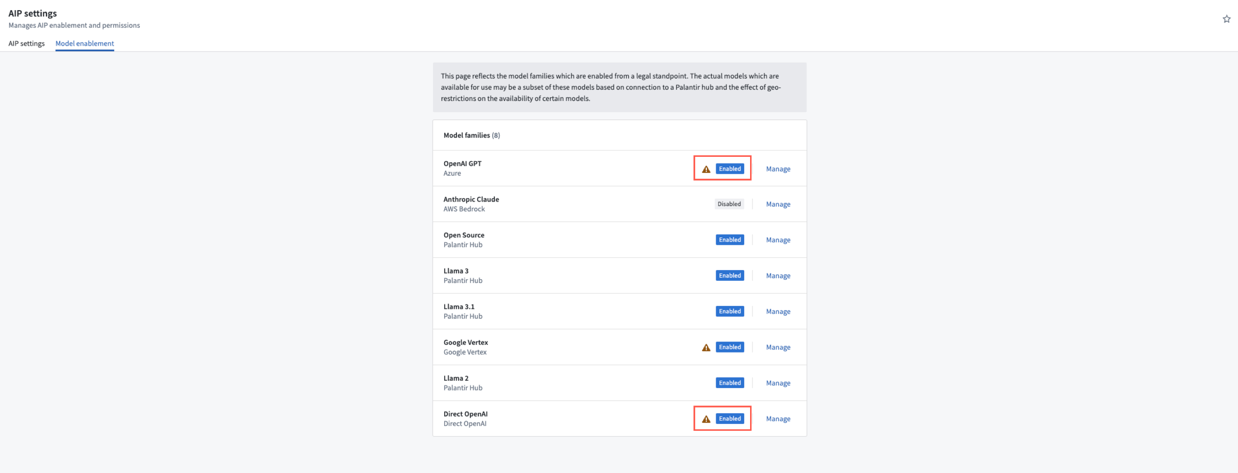 You can enable specific Model families from within Control Panel's AIP settings.