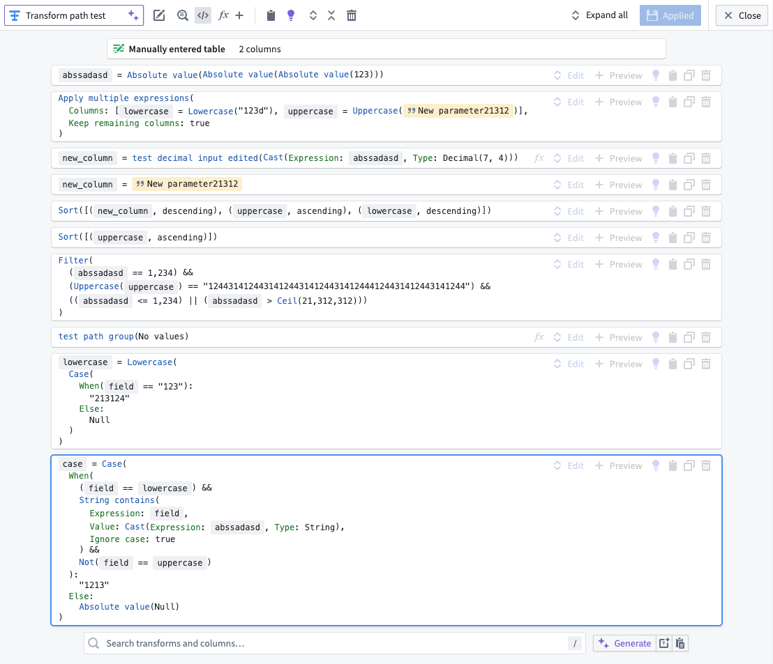 This image showcases the new pseudocode transform rendering. The transforms are now displayed in a clean, easy-to-read format, which can be particularly beneficial for users familiar with coding.