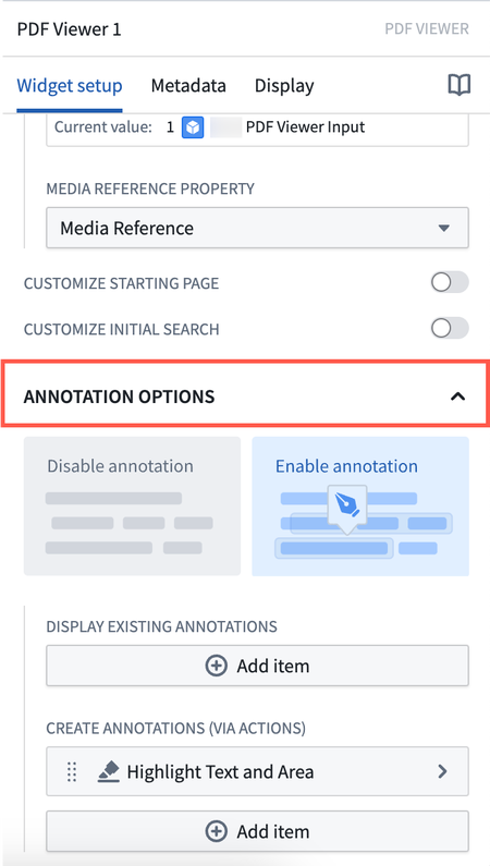 You can configure annotation display and creation settings within Annotation options.