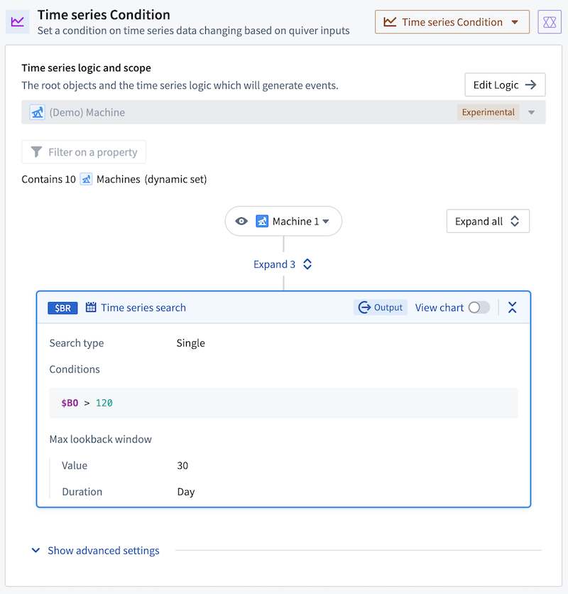 The time series condition logic in the Automate application.