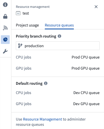 View a Project's resource queue information at a glance from the platform filesystem sidebar.