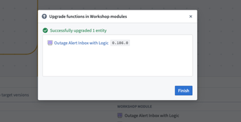 Workflow Builder showing functions that have been successfully upgraded.