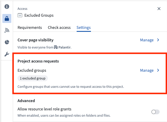 The access requests settings of a selected Project.