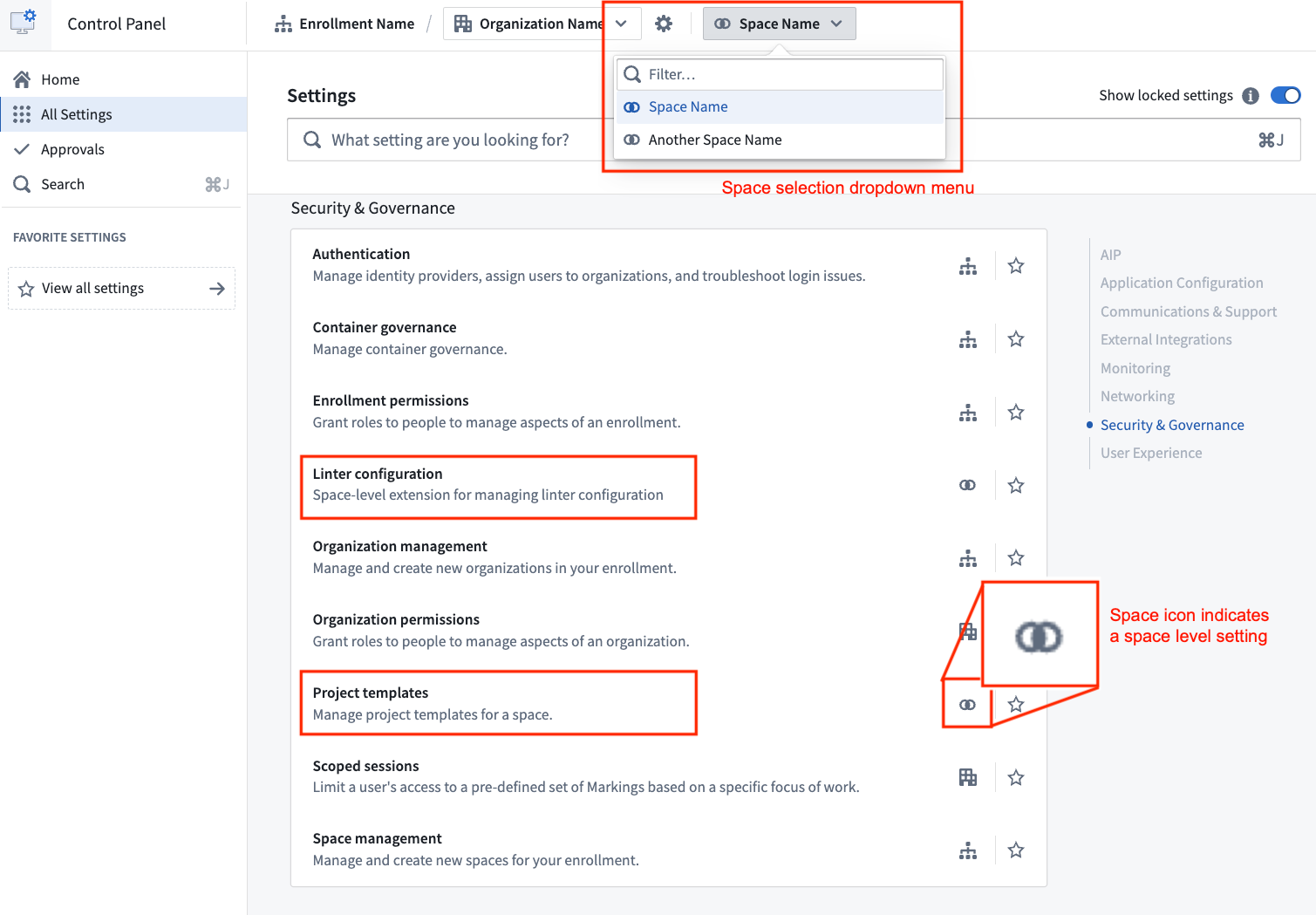 Access Linter configuration and Project templates settings on its own pages in Control Panel.