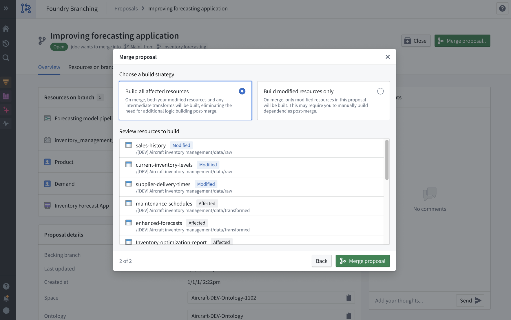 Building all affected resources in the merge dialog.