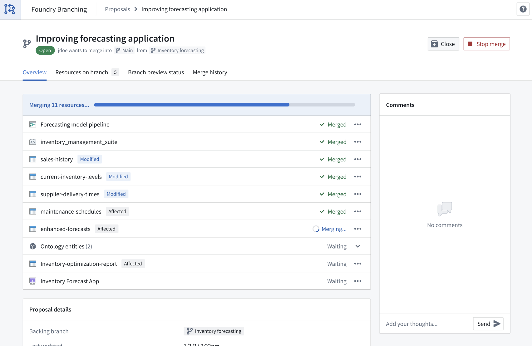 Building modified and affected datasets in the merge process.