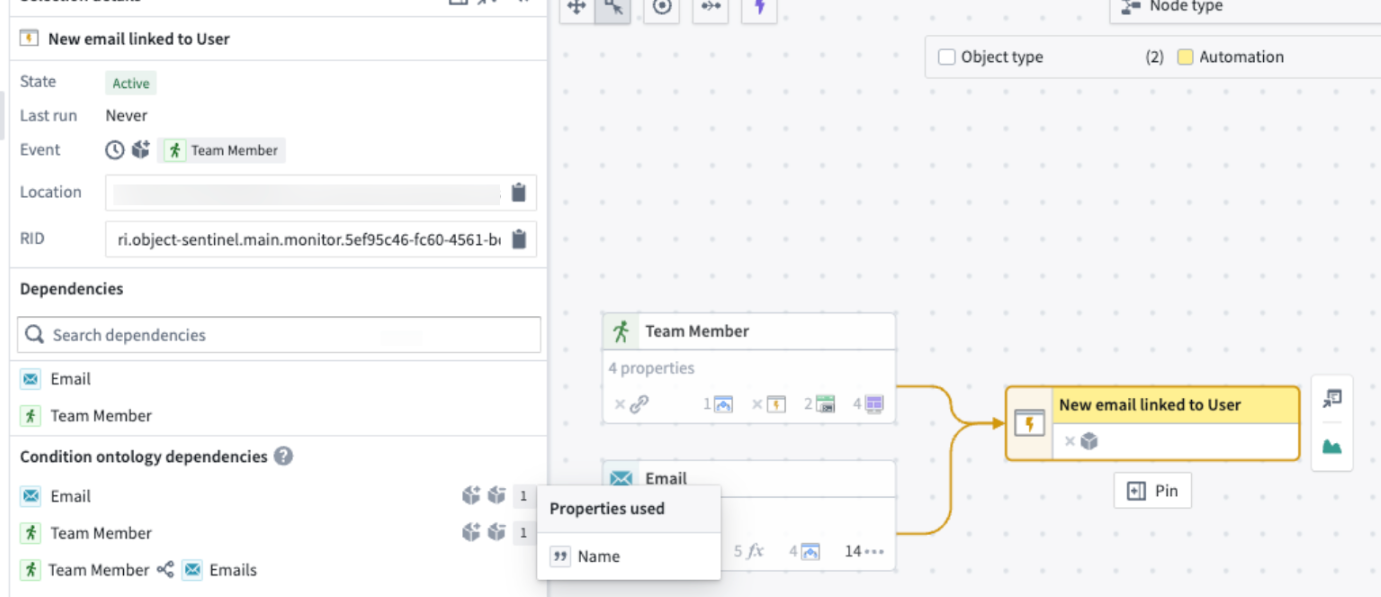 Review automation property usages and dependencies in Workflow Builder.