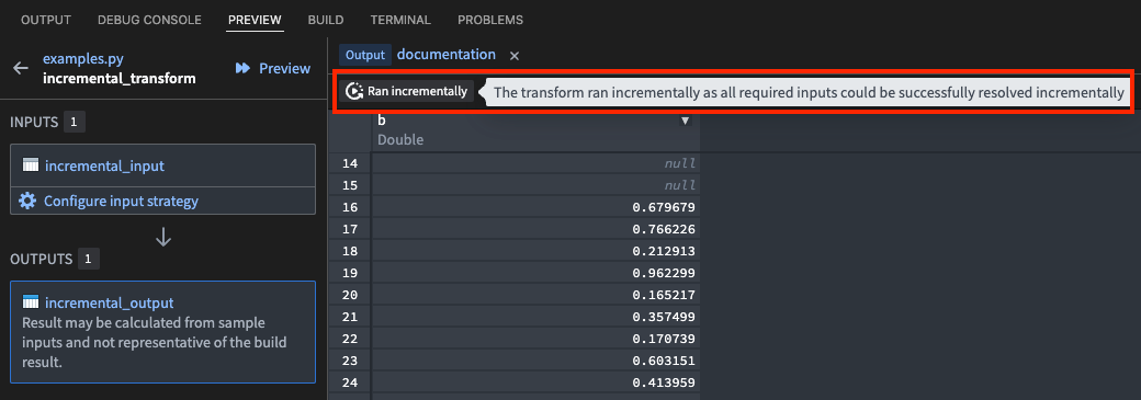 The new feature to preview incremental transforms using the Palantir extension for Visual Studio Code.