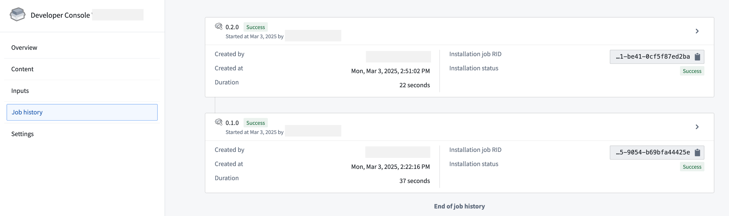 A packaged Developer Console product upgraded successfully.