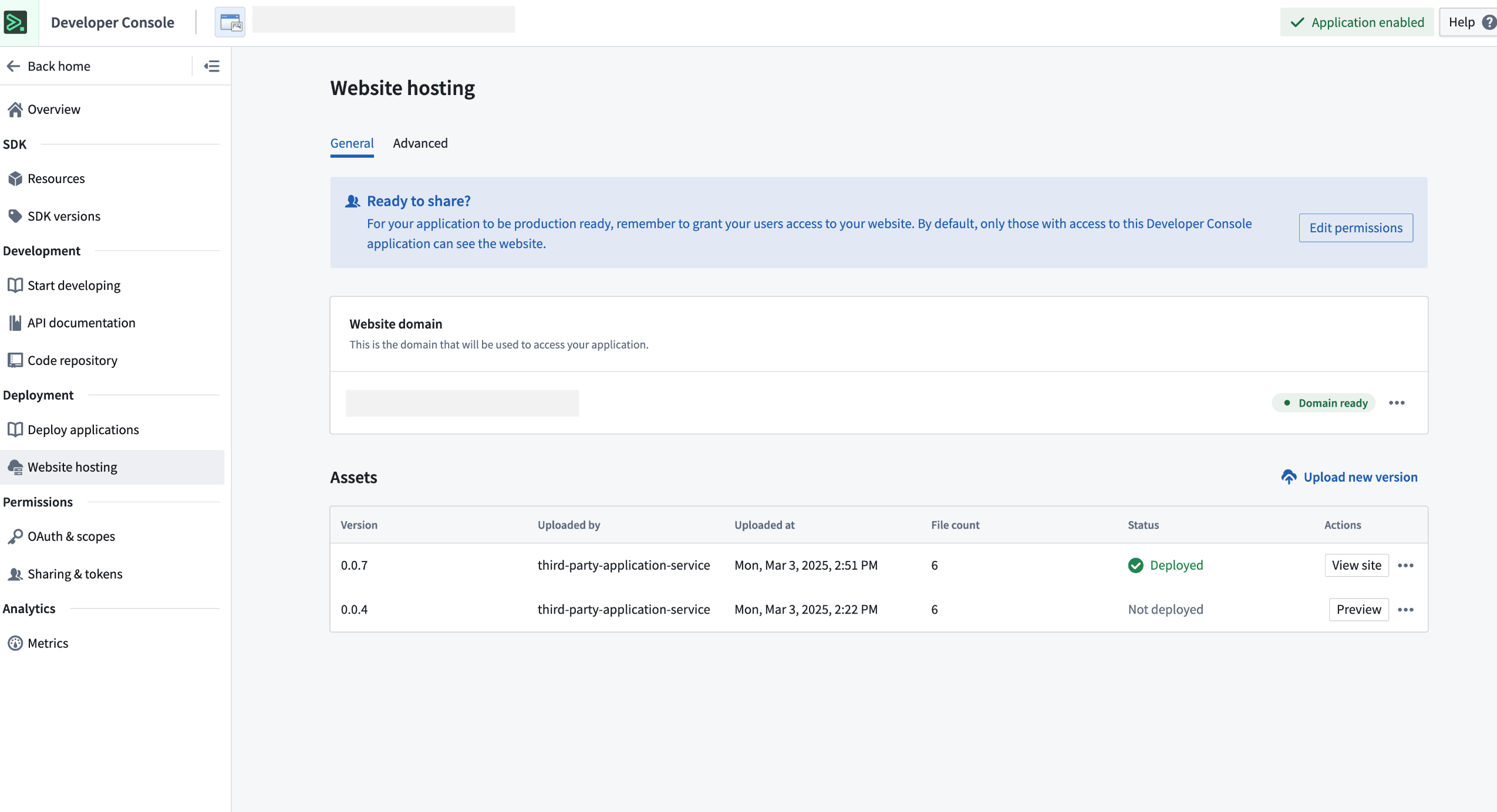 An upgraded Developer Console receiving the latest website assets.
