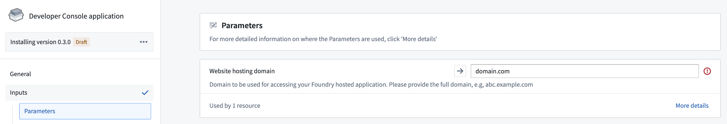 Website hosting domain parameter displayed during installation.